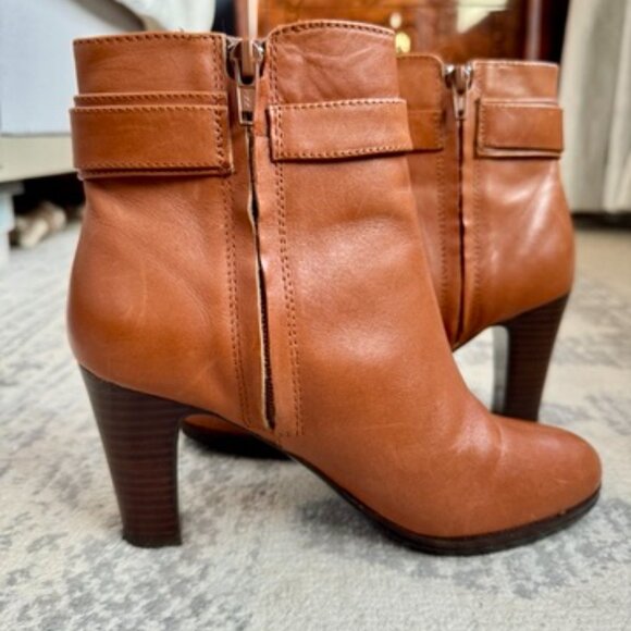 Lauren Ralph Lauren Tan Leather Mandy Heeled Ankle Boots - Picture 6 of 15